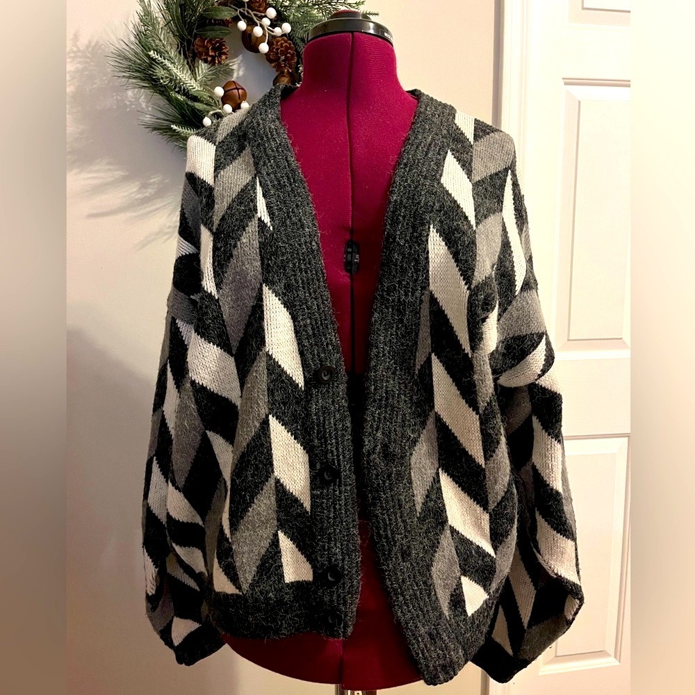 VTG Jed Sweater Medium  Multicolor Knit Cardigan Y2K Chunky Geometric Hipster